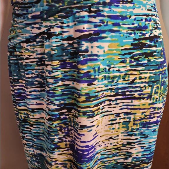 Maggy London Blue Green Fit & Flare Graphic Print Dress Size 8 Sleeveless Beachy - Picture 4 of 10